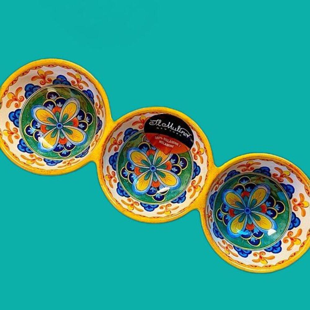 🌟 Il Mulino Spanish Mosaic Melamine 3 Bowl Server